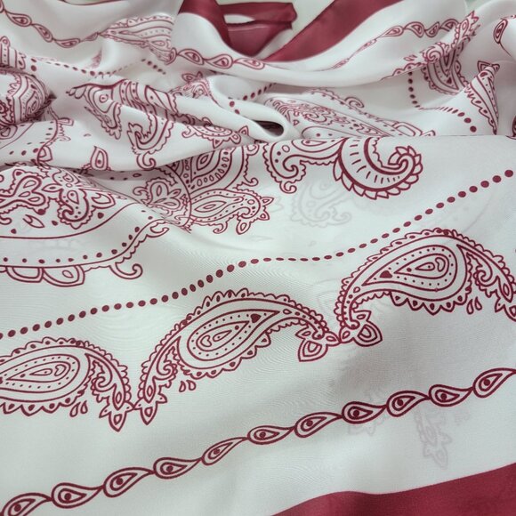 ✨Elegant Bandana Square Scarf Silky Satin Luxury WHITE RED Wrap Paisley Floral - Picture 3 of 5
